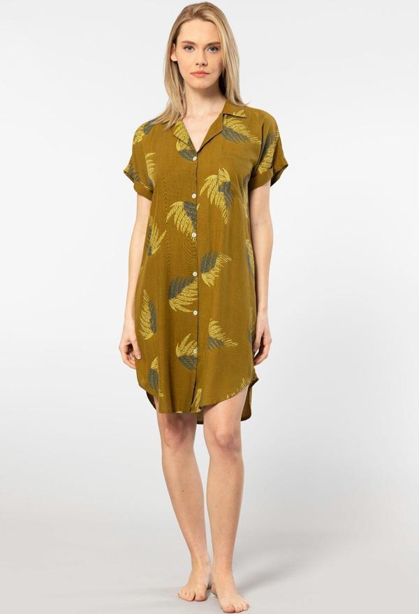 Türen Kadın Desenli Dokuma Düğmeli Elbise 3601/Haki - Image 1