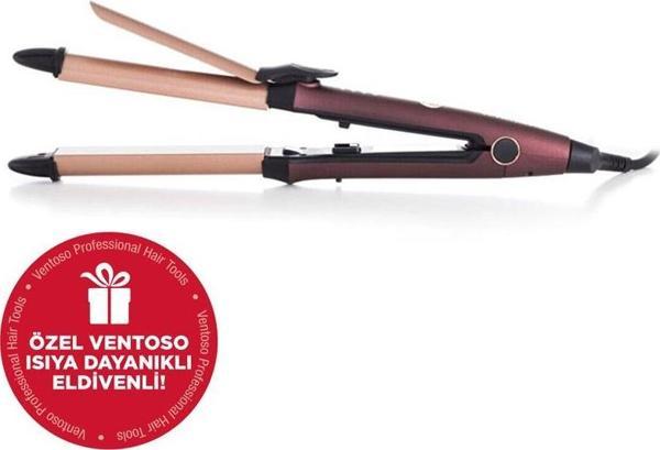 Ventoso Premium Seramik Kaplı Profesyonel Saç Düzleştirici ve Maşa Isıya Dayanıklı Maşa Eldivenli - Image 1