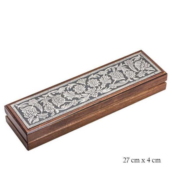 Gümüş Çiçek Desenli Ahşap Tesbih Kutusu - Image 1