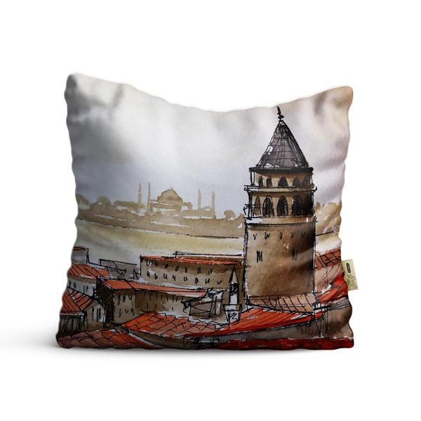 Kırlent Kılıfı 42x42cm Dekoratif Kırlent Yastık Kılıfı istanbul Galata Kulesi Modeli Ist 12 - Image 1
