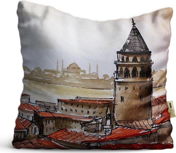 Kırlent Kılıfı 42x42cm Dekoratif Kırlent Yastık Kılıfı istanbul Galata Kulesi Modeli Ist 12 - Image 1