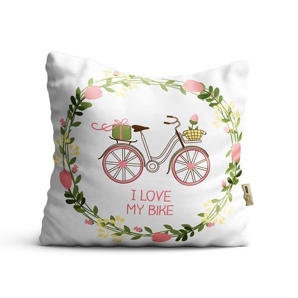 Kırlent Kılıfı 42x42cm Dekoratif Kırlent Yastık Kılıfı Love Bike Modeli Bf 15 - Image 1
