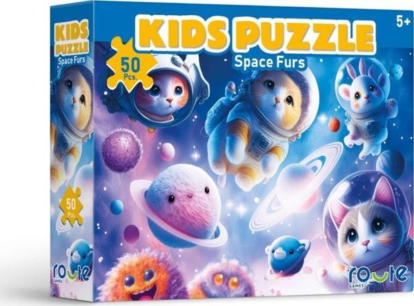 Route Uzayda Kediler Çocuk Puzzle (50 Parça) 34×24 Cm - Image 1