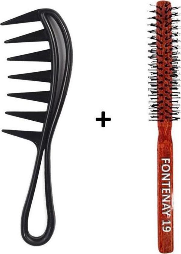 Fontenay Profesyonel Antistatik Karbon Tarak 043 + Ahşap Saç Fırçası No:19 - Image 1