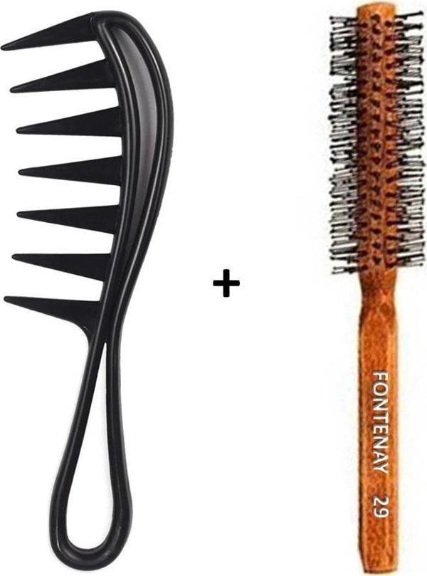 Fontenay Profesyonel Antistatik Karbon Tarak 043 + Ahşap Saç Fırçası No:29 - Image 1