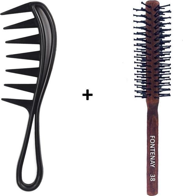 Fontenay Profesyonel Antistatik Karbon Tarak 043 + Ahşap Saç Fırçası No:38 - Image 1