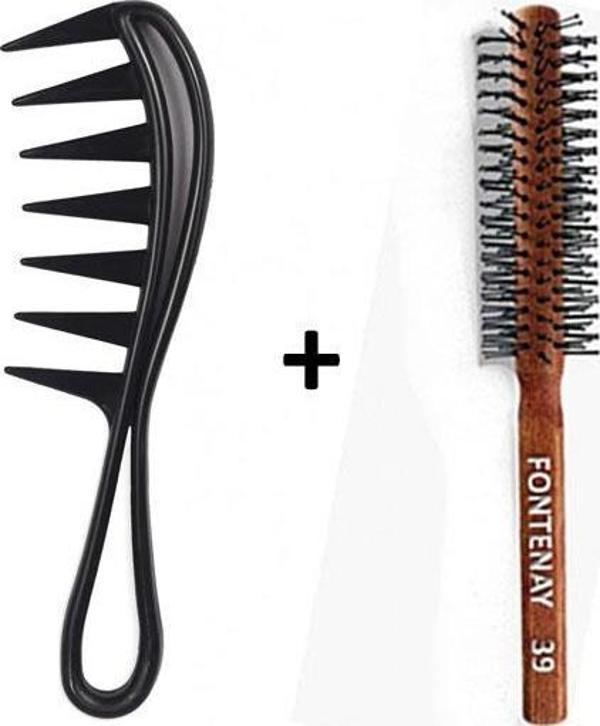 Fontenay Profesyonel Antistatik Karbon Tarak 043 + Ahşap Saç Fırçası No:39 - Image 1