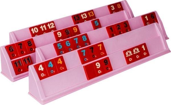 Sera Özel Seri Plastik Pembe Okey Takımı - Özel Kırmızı Renk Melamin Taşlı - Image 1