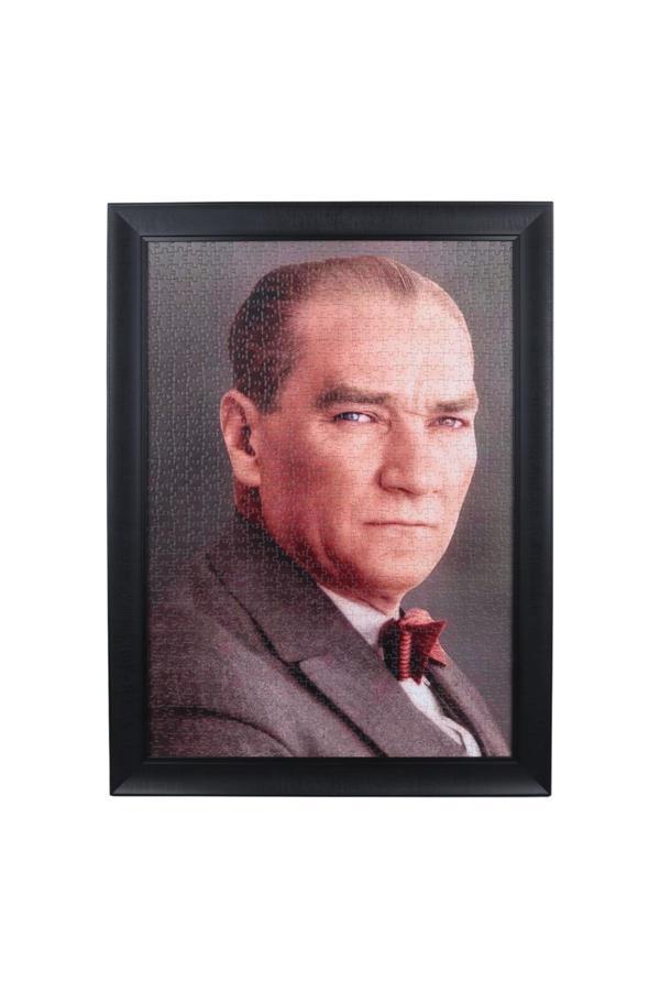 Sera Oyun Aletleri Mustafa Kemal Atatürk Lüks Çerçeveli Asılabilir 1000 Parça Hazır Puzzle 68*48 Cm -Siyah Renk Çerçeve - Image 1