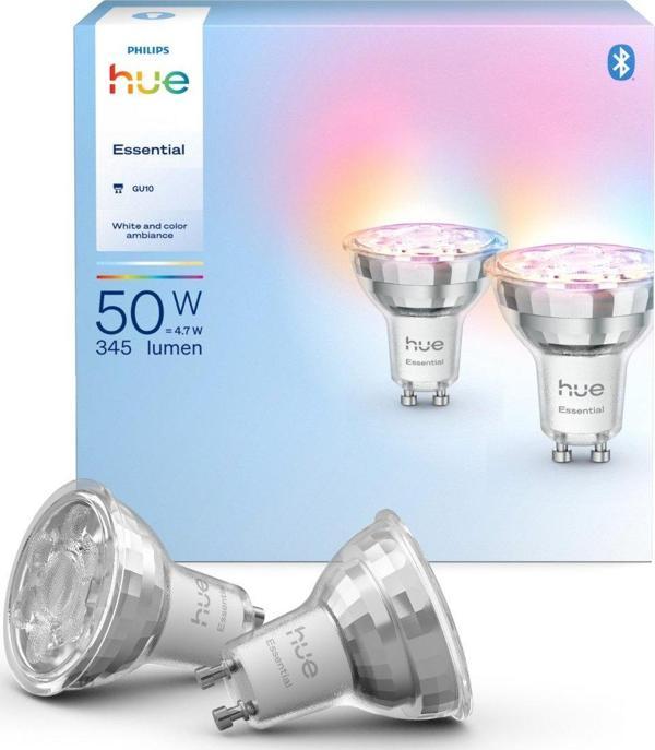 Philips Hue Essential 4.7W GU10 345 Lumen Renkli Akıllı Spot Ampul (2'li Ekopaket) - Image 1