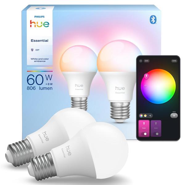 Philips Hue Essential 8W E27 806 Lumen Renkli Akıllı Ampul A60 (2'li Ekopaket) 929004235402 - Image 1
