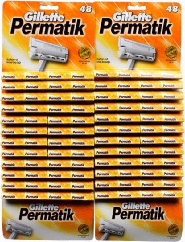 Gillette Permatik Tek Bıçaklı Traş Bıçağı 48X2 Permatik Kartela 96 Adet - Image 1