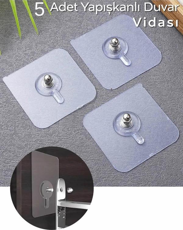 Mithra Life 5 Adet Şeffaf Yapışkanlı Duvar Tablo Çerçeve Vida Çivisi Askısı MIT1195 - Image 1