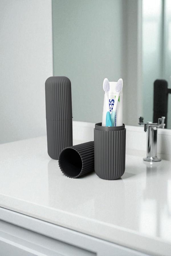 Mithra Life Seyahat Tipi Gri Plastik Diş Fırçası, Gözlük, Aksesuar Kutusu Saklama Kabı MIT1209 - Image 1