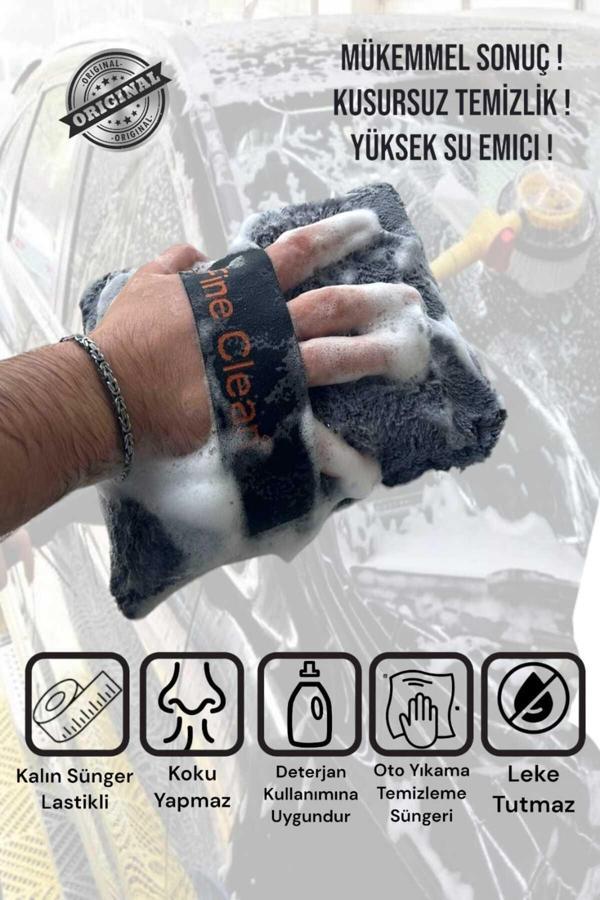 Manosta Lastikli Mikrofiber Kaplı Oto Yıkama Temizleme Süngeri Ekstra Köpürtme Yüksek Emici Araba Süngeri - Image 1