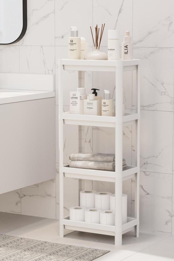 Mithra Life 4 Katlı Hazneli Plastik Beyaz Banyo Mutfak Balkon Düzenleyici Rafı MIT1191 - Image 1
