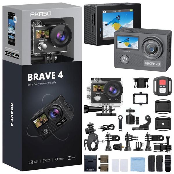 Akaso Brave 4 4K/30FPS 20MP Wi-Fi Dual Screen Aksiyon Kamera ve Aksesuar Seti, Su Geçirmez Kılıf, Ap - Image 1