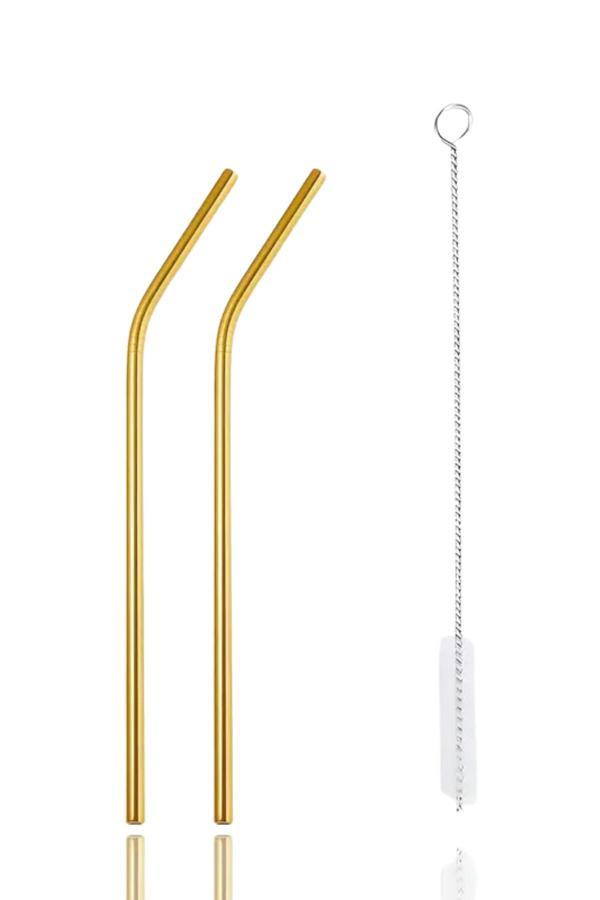 Mithra Life 2 Adet Metal Paslanmaz Gold Pipet ve Temizleme Fırçası MIT1217 - Image 1