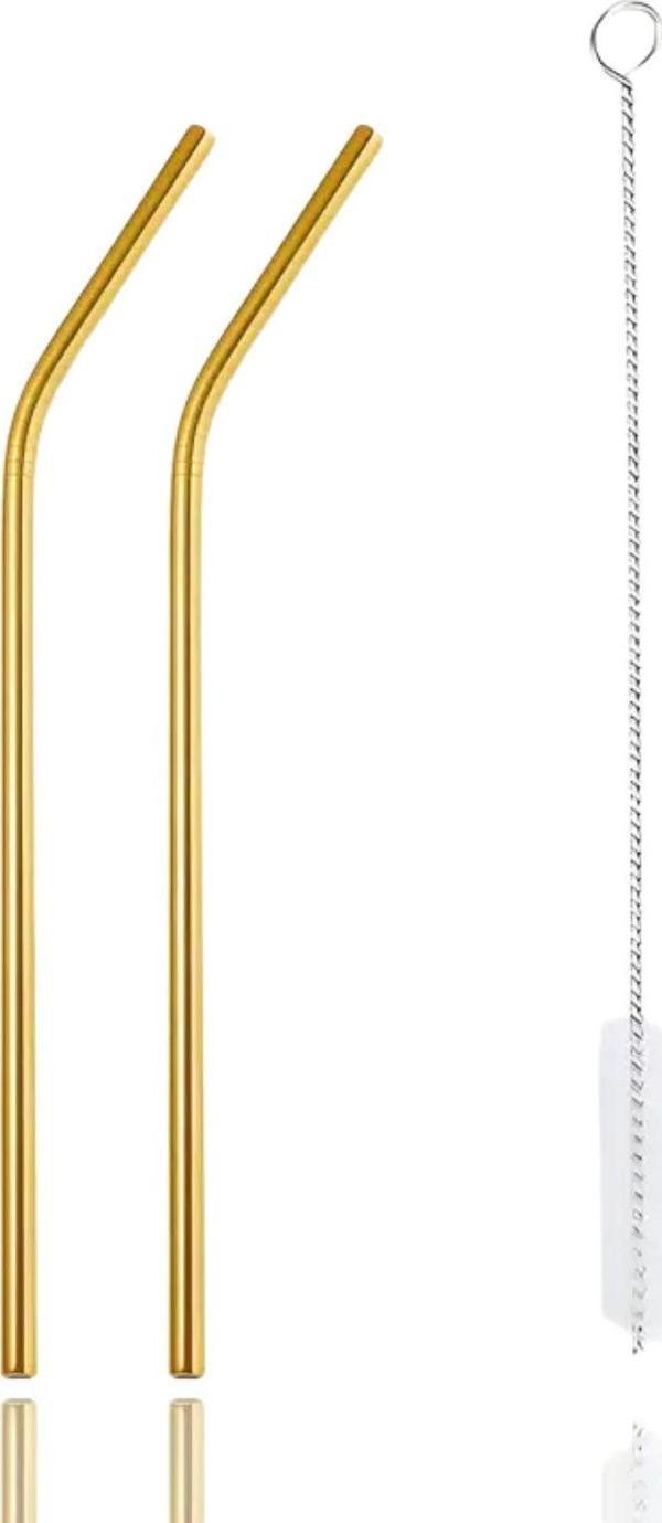 Mithra Life 2 Adet Metal Paslanmaz Gold Pipet ve Temizleme Fırçası MIT1217 - Image 1
