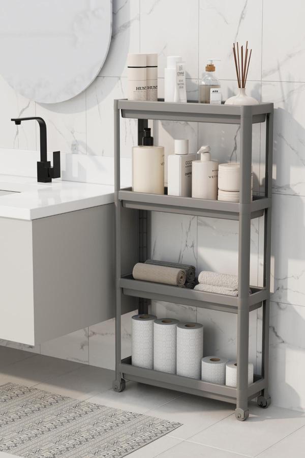 Mithra Life 4 Katlı Tekerlekli Slim İnce Gri Banyo Mutfak Rafı MIT1202 - Image 1