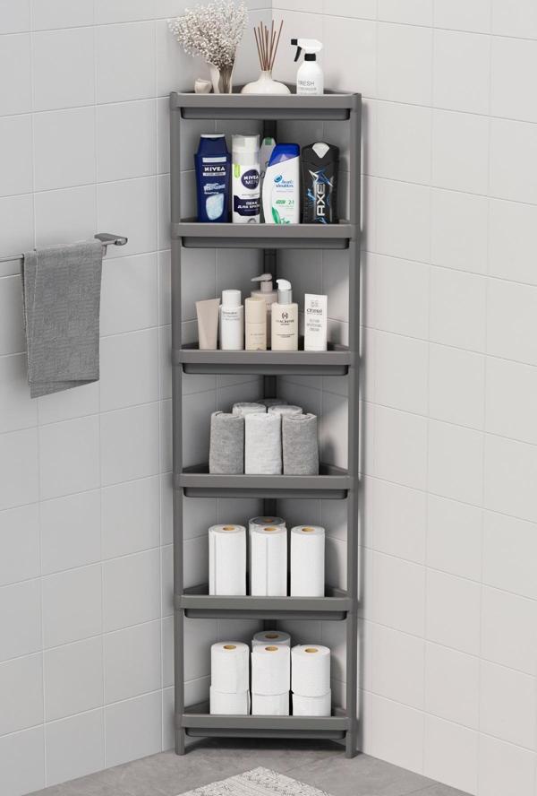 Mithra Life 6 Katlı Üçgen Plastik Gri Banyo Mutfak Rafı MIT1235 - Image 1