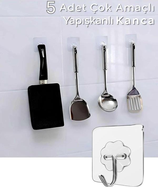 Mithra Life 5 Adet Şeffaf Yapışkanlı Kancalı Duvar Askısı MIT1196 - Image 1