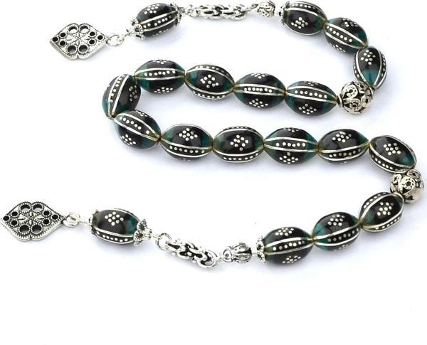 Beyzi Kesim Galalith ve Oltu Taşı Karpuz Baklava İşleme Zaza Tespih - Image 1