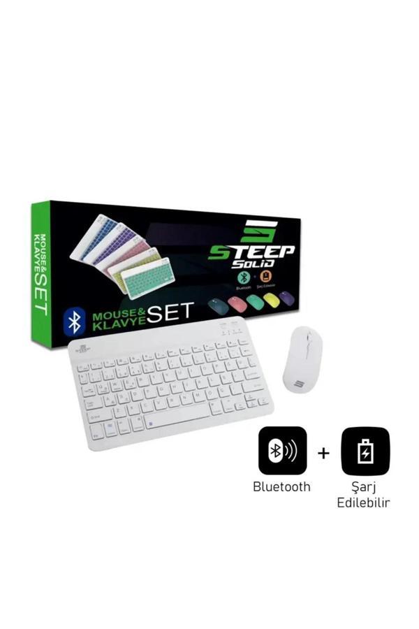 Steep Solid Magic Beyaz Şarjlı Bluetooth Klavye Mouse Set - Image 1