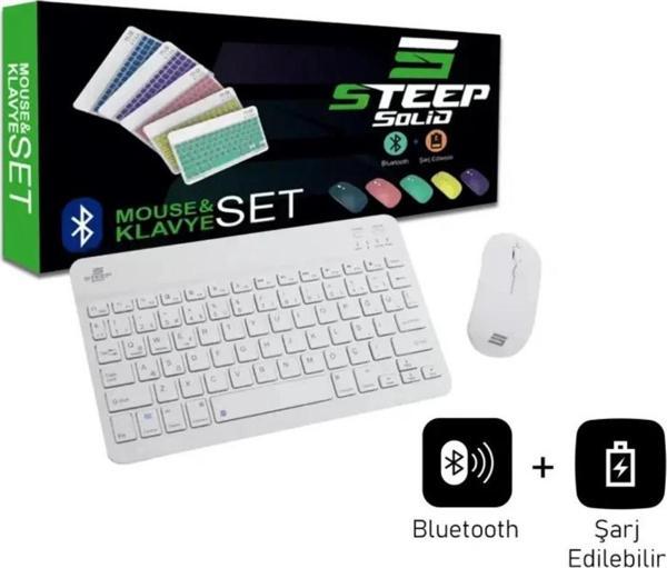 Steep Solid Magic Beyaz Şarjlı Bluetooth Klavye Mouse Set - Image 1