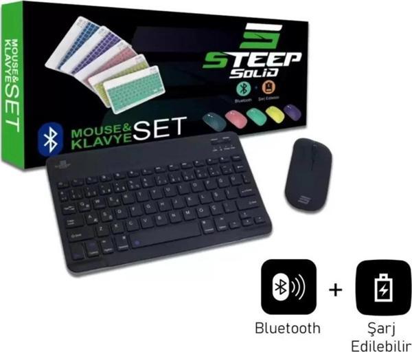 Steep Solid Magic Siyah Şarjlı Bluetooth Klavye Mouse Set - Image 1