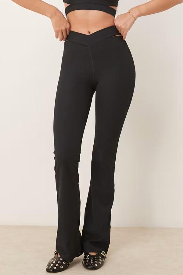 Nike Training Zenvy Dri Fit Ribbed Cut Out High Rise Flares Black Kadın Yüksek Bel Eşofman Altı Siyah  - Image 1