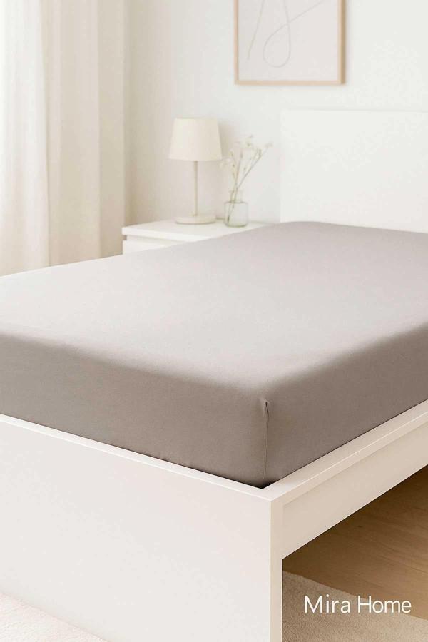 Tek Kişilik Düz Penye %100 Pamuklu Lastikli Çarşaf 100X200 Cm Newsheet Gri - Image 1