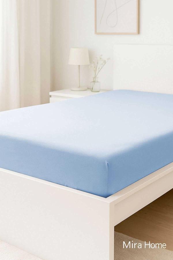 Çift Kişilik Düz Penye %100 Pamuklu Lastikli Çarşaf 160X200 Newsheet Mavi - Image 1