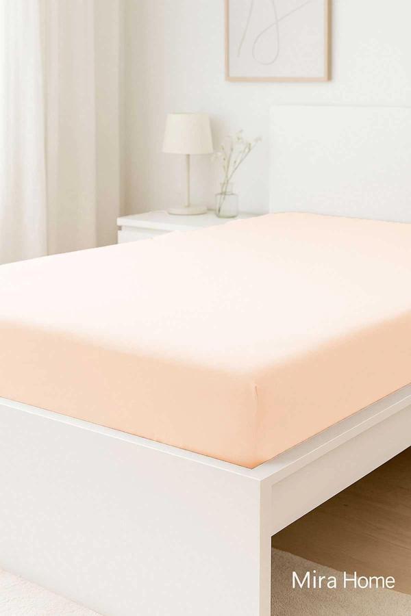 Çift Kişilik Düz Penye %100 Pamuklu Lastikli Çarşaf 160X200 Newsheet Somon - Image 1