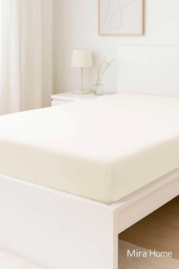 Tek Kişilik Düz Penye %100 Pamuklu Lastikli Çarşaf 100X200 Cm Newsheet Ekru - Image 1