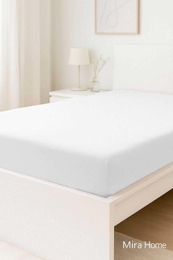Çift Kişilik Düz Penye  %100 Pamuklu Lastikli Çarşaf 180X200 Newsheet Beyaz - Image 1