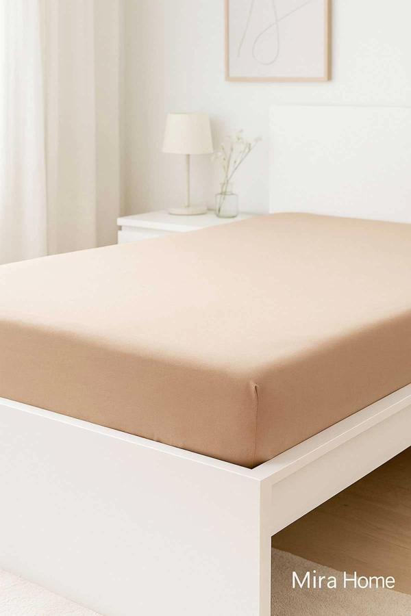 Çift Kişilik Düz Penye  %100 Pamuklu Lastikli Çarşaf 200X200 Cm Battal  Boy Newsheet Kahverengi - Image 1