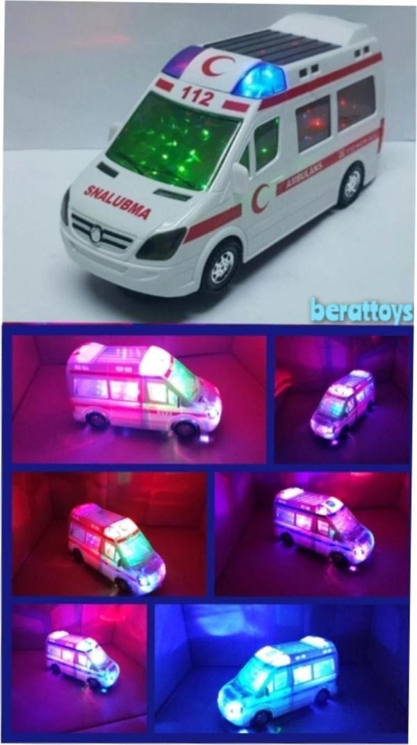 Berattoys Pilli Ambulans 20Cm 3D Işıklı Türkçe Sesli Sirenli Oyuncak Ambulans - Image 1