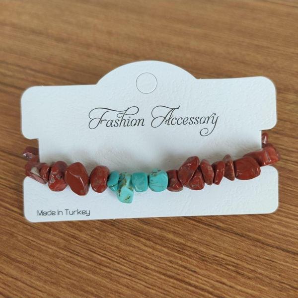 Etnik Tarz Turkuaz & Jasper Doğal Taşlı Ayarlanabilir Bileklik - 9991 - Image 1