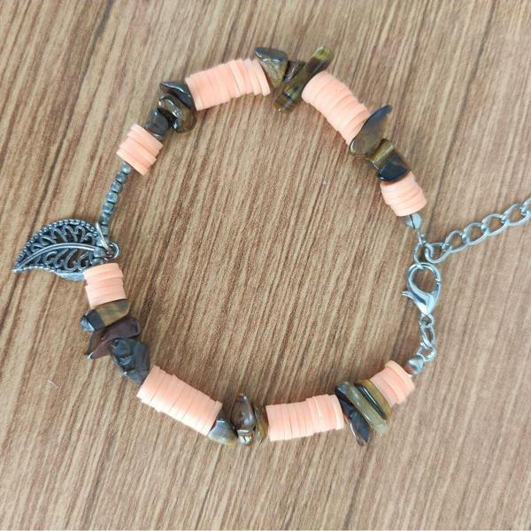 Kaplan Gözü Doğal Taş & Heishi Boncuklu Bileklik - 7465 - Image 1