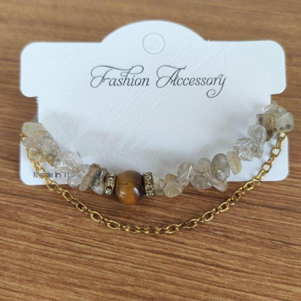 Kaplan Gözü ve Kristal Kuvars Doğal Taş Bileklik - 6817 - Image 1