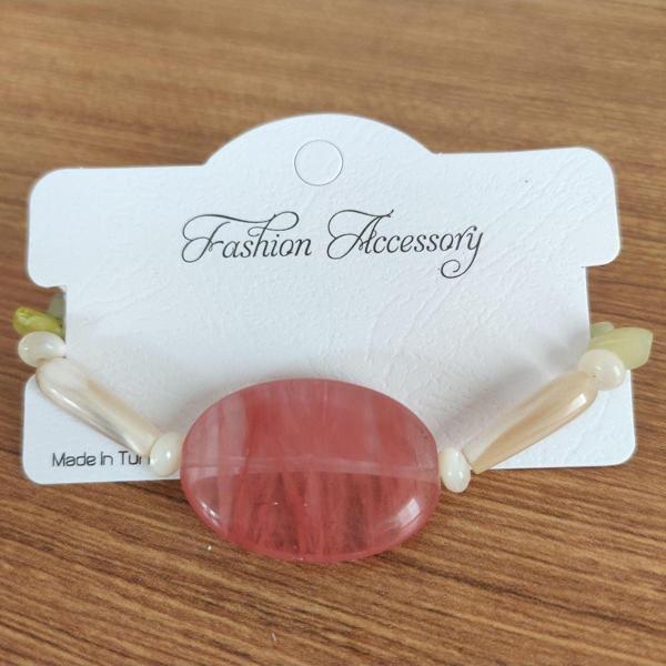 Pembe Kuvars Gül Taşı & Sedef Yan Taşlı El Yapımı Bileklik - 1043 - Image 1