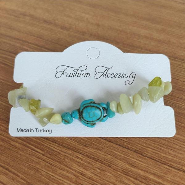 Sarı Kuvars & Turkuaz Kaplumbağa Figürlü Doğal Taş Bileklik- 2720 - Image 1
