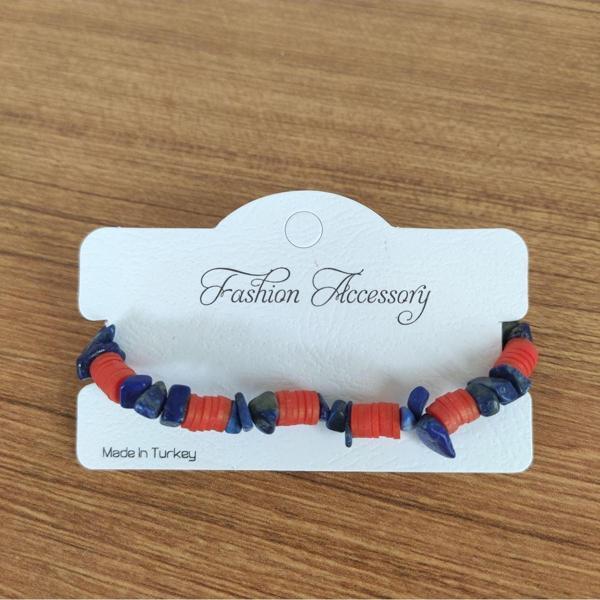 El Yapımı Doğal Taş Bileklik – Lapis Lazuli ve Kırmızı Heishi - 9397 - Image 1