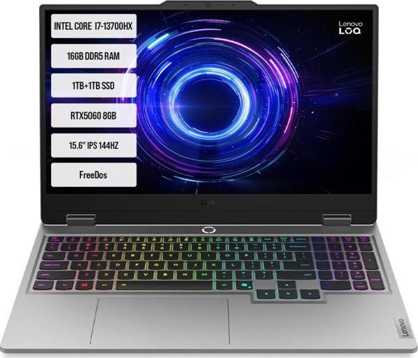 LOQ 15IRX10 83JE00LFTR-02 i7-13700HX 16GB 1TB+1TB SSD RTX5060 15.6" IPS 144Hz FreeDos - Image 1