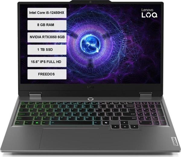 LOQ 15IAX9 83GS00R7TR-01 Intel Core i5-12450HX 8GB 512GB+512GB SSD RTX3050 15.6" IPS FreeDos - Image 1