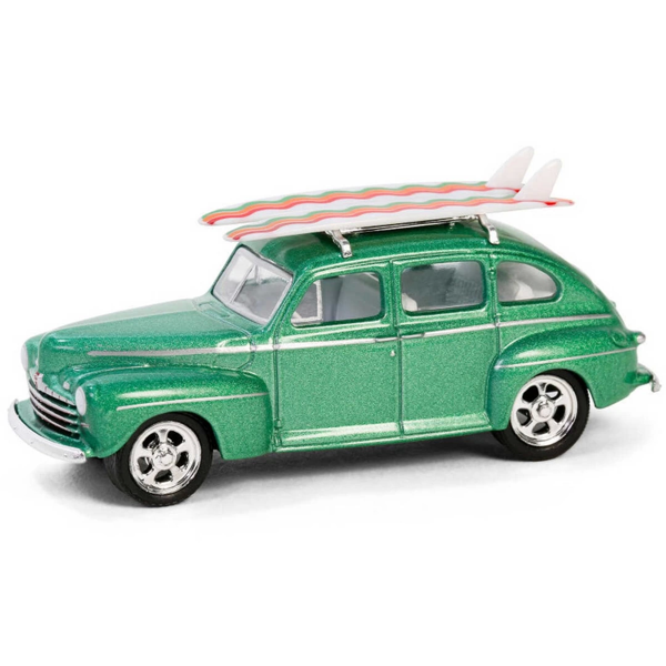 Greenlight 1/64 The Hobby Shop Series 16 - 1946 Ford Fordor Super Deluxe Green Metallic with White I - Image 1