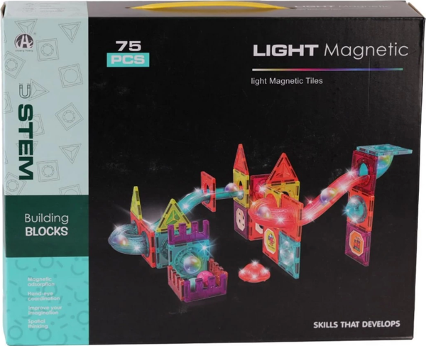 Magnetic Tiles Light Version 75 Parça Kız Erkek Çocuk Oyuncak Eğitici Oyuncaklar - Image 1