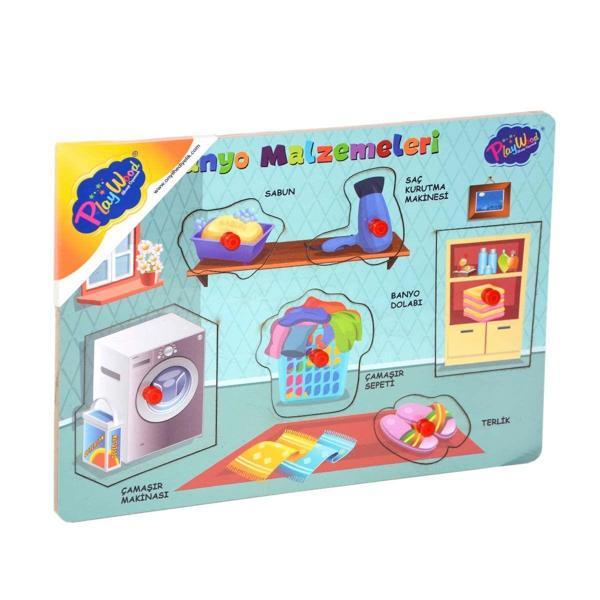 Ahşap Tutmalı Banyo Malzemeleri Puzzle Kız Erkek Çocuk Oyuncak Eğitici Oyuncaklar - Image 1