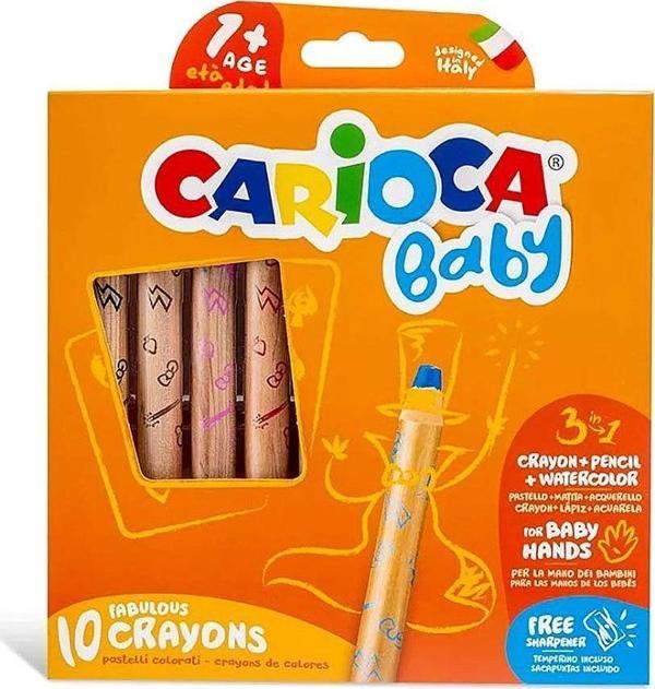 Carioca Baby ''3 in 1'' Jumbo Ahşap Gövdeli Boya Kalemi 10'lu Kız Erkek Çocuk Oyuncak Eğitici Oyunca - Image 1